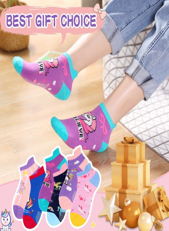 Eyean Kids Ankle Cotton Socks Cute Animal Pattern Soft Non Slip Boys Girls No Show Socks 6 Pairs (Non Slip-Unicorn, 6-8 Years) - Image 3